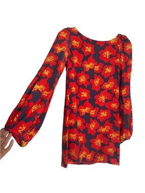 Elizabeth and James Silk Red Floral Long-Sleeve Mini Dress